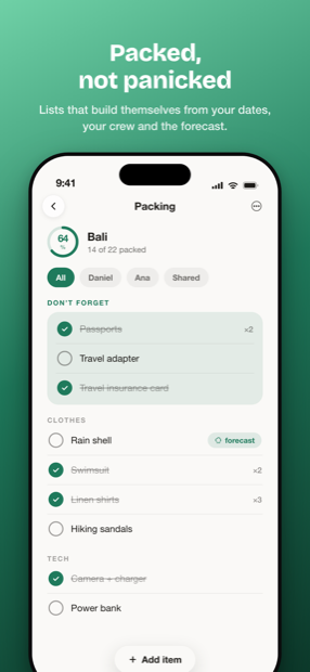 A smart, weather-aware packing list
