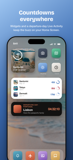 Home Screen widgets and a departure-day Live Activity